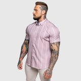 Strečová košeľa Iron Aesthetics Short Stripe, svetlofialová · záber 4
