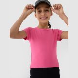 Dievčenské slim crop top tričko bez potlače - ružové · záber 2