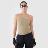 Dámske crop top tielko s asymetrickým ramienkom - béžové · záber 1
