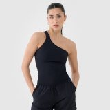 Dámske crop top tielko s asymetrickým ramienkom - čierne · záber 1