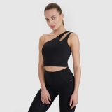 Tréningový crop top na jedno rameno 4F x Anna Lewandowska - čierny · záber 1