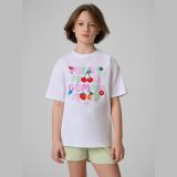T-shirt loose s potlačou dievčenský - biely · záber 1