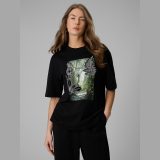 T-shirt loose s potlačou dámsky - čierny · záber 9