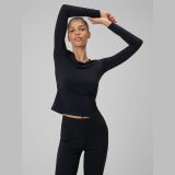 Dámsky SLIM rýchloschnúci joga longsleeve - čierny · záber 1