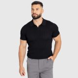 Pánske tričko Iron Aesthetics Polo Knit, čierne · záber 2