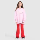Dievčenská oversize tepláková mikina bez zipsu s kapucňou - ružová · záber 2