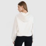 Dámska nerozopínateľná cropped tepláková mikina s kapucňou 4F x Anna Lewandowska - biele · záber 2