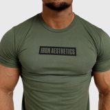 Pánske fitness tričko Iron Aesthetics Boxed, vojenská zelená · záber 3