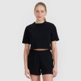Dámske crop-top tričko z vaflovej pleteniny - čierne · záber 1