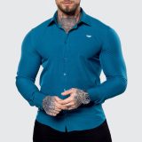 Strečová košeľa Iron Aesthetics Slim Stretch, smaragdová · záber 2