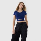 Dámske crop top tričko bez potlače - tmavomodré · záber 1
