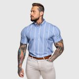 Strečová košeľa Iron Aesthetics Short Stripe, modrá · záber 4