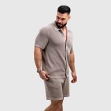 Pánska pletená košeľa Iron Aesthetics Vibe, béžová · záber 2