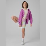 Tepláková mikina loose s kapucňou dievčenská - fialová · záber 4
