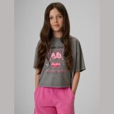 T-shirt boxy s potlačou dievčenský - sivý · záber 1