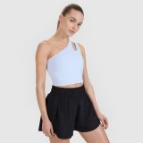 Tréningový crop top na jedno rameno 4F x Anna Lewandowska - modrý · záber 1