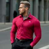 Strečová košeľa Iron Aesthetics Slim Stretch, bordová · záber 1