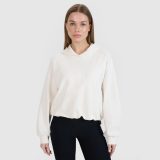 Dámska nerozopínateľná cropped tepláková mikina s kapucňou 4F x Anna Lewandowska - biele · záber 1