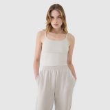 Dámsky slim crop-top bez potlače - béžový · záber 2