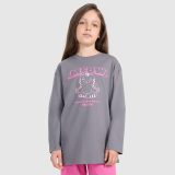 Dievčenský oversize longsleeve s potlačou - sivý · záber 1