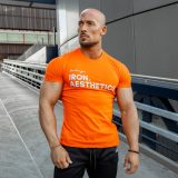 Pánske fitness tričko Iron Aesthetics Be Stronger, oranžové · záber 1