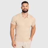 Pánske tričko Iron Aesthetics Polo Knit, béžové · záber 1