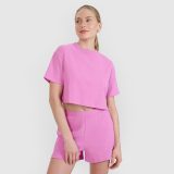 Dámske crop-top tričko z vaflovej pleteniny - ružový · záber 1