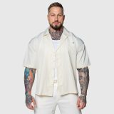 Oversized košeľa Iron Aesthetics Cuban, béžová · záber 1