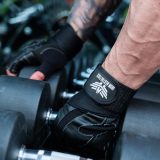 Fitness rukavice Iron Aesthetics Leather Lift, čierne · záber 1