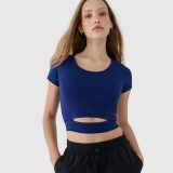 Dámske crop top tričko bez potlače - tmavomodré · záber 2